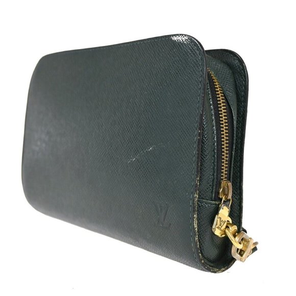 LOUIS VUITTON LV Logo Baikal Clutch Hand Bag Taiga Leather Epicea - Picture 12 of 14